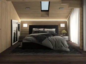 Интерьер спальни cветильниками над кроватью и с подсветкой  смотреть на Basicdecor