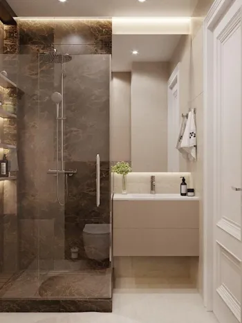 Интерьер ванной с душевой из плитки  смотреть на Basicdecor