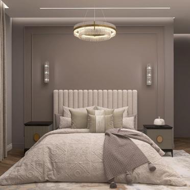 Интерьер спальни cветильниками над кроватью и с подсветкой  смотреть на Basicdecor