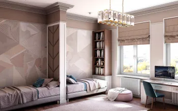 Интерьер детской с двой окна и жалюзи  смотреть на Basicdecor