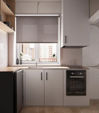 Интерьер кухни с жалюзи и дверными жалюзи  смотреть на Basicdecor