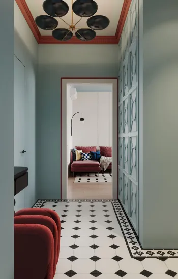 Интерьер коридора с полом и стенами одного цвета и проходная  смотреть на Basicdecor