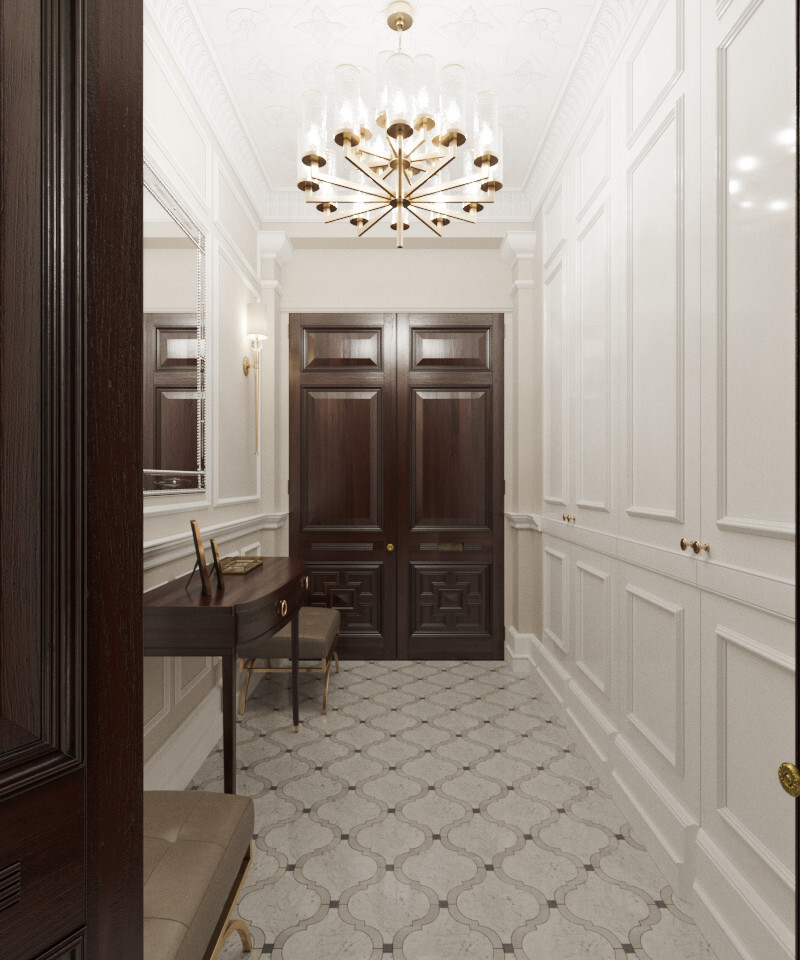 Интерьер коридора в неоклассике, в классическом стиле и готике