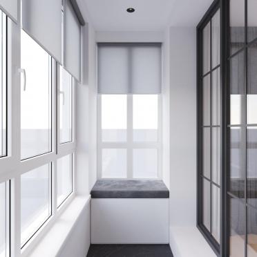 Интерьер коридора с балконом и панорамными окнами  смотреть на Basicdecor