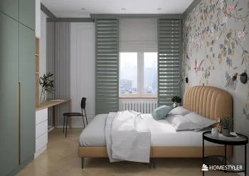 Интерьер спальни с жалюзи и дверными жалюзи  смотреть на Basicdecor