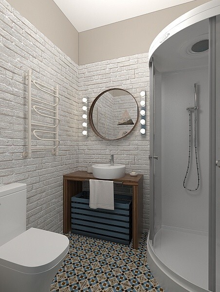 Интерьер ванной с незастекленным в современном стиле и в стиле лофт