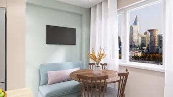 Интерьер кухни с телевизором на стене  смотреть на Basicdecor