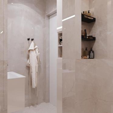 Интерьер ванной с душевой из плитки  смотреть на Basicdecor