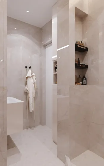 Интерьер ванной с душевой из плитки  смотреть на Basicdecor