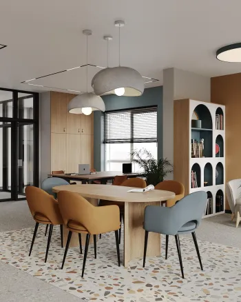 Интерьер столовой cветильниками над столом и светильниками над кроватью  смотреть на Basicdecor