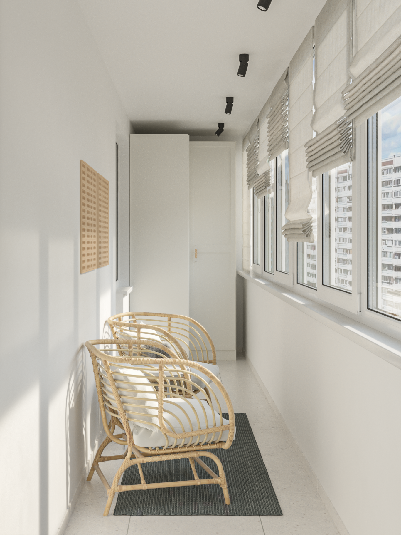 Интерьер балкона с гардеробной и балконом