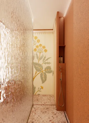 Интерьер ванной с душевой из плитки  смотреть на Basicdecor