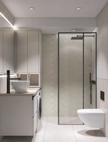 Интерьер ванной с душевой из плитки  смотреть на Basicdecor