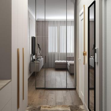 Интерьер прихожей с зеркалом на двери  смотреть на Basicdecor