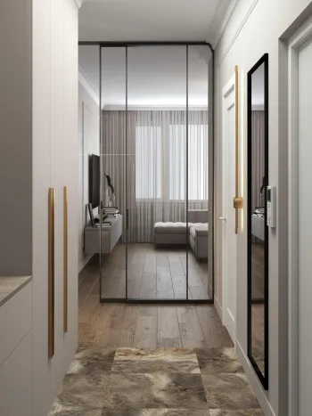 Интерьер прихожей с зеркалом на двери  смотреть на Basicdecor