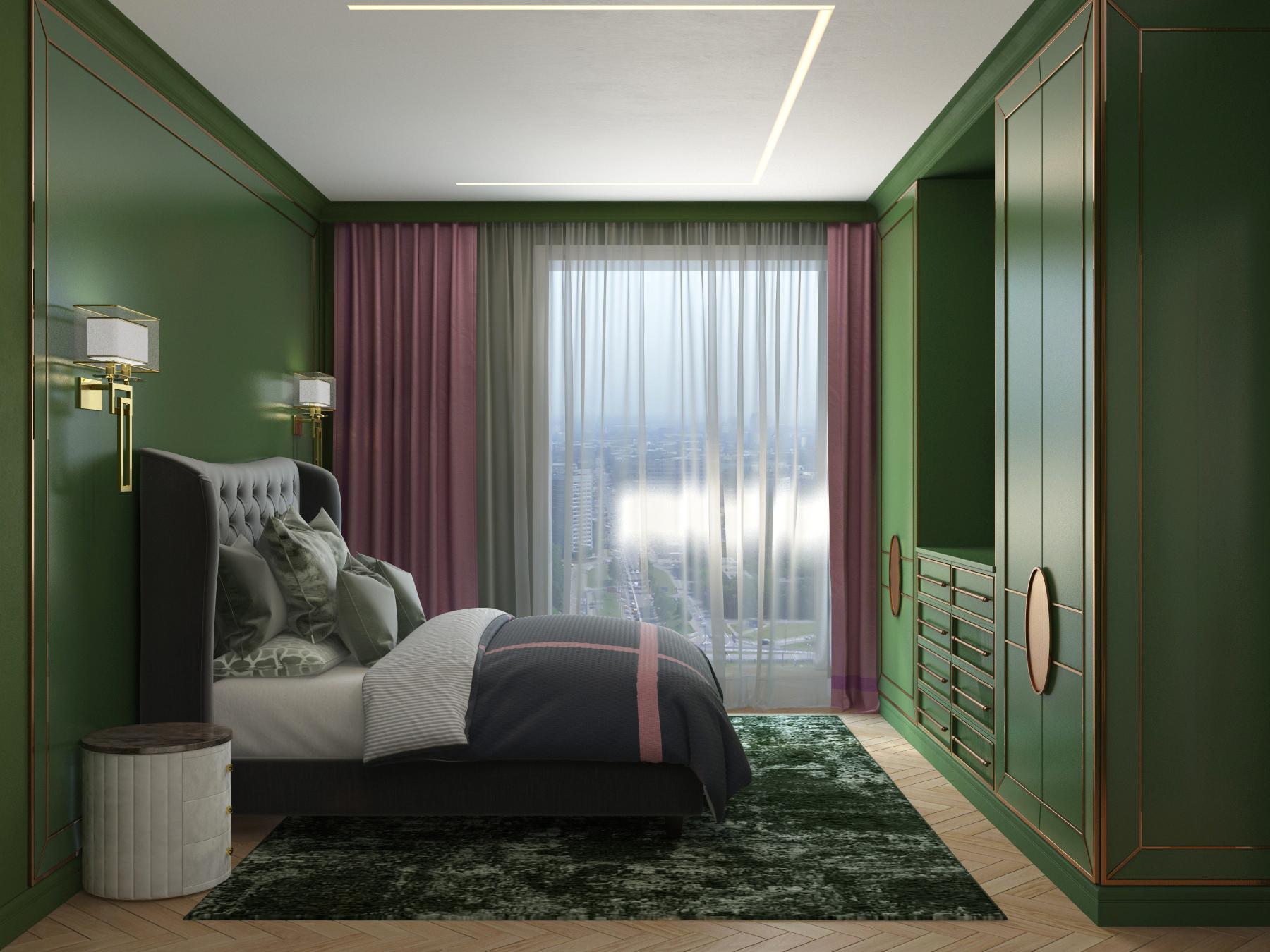 Интерьер спальни cветовыми линиями, рейками с подсветкой, подсветкой настенной, подсветкой светодиодной и с подсветкой