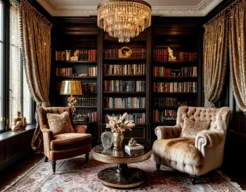 Интерьер с библиотекой в английском смотреть на Basicdecor