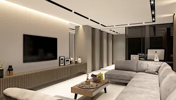 Интерьер гостиной с нишей с подсветкой и с подсветкой  смотреть на Basicdecor