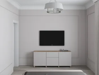 Интерьер спальни с телевизором на стене  смотреть на Basicdecor