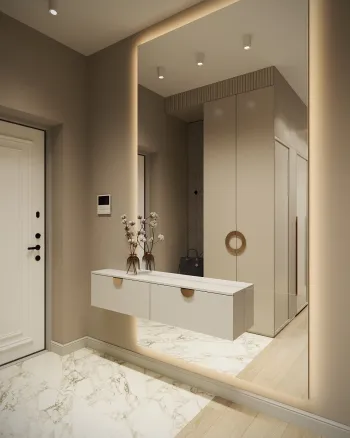 Интерьер с проходной, ресепшном и зеркалом на двери  смотреть на Basicdecor