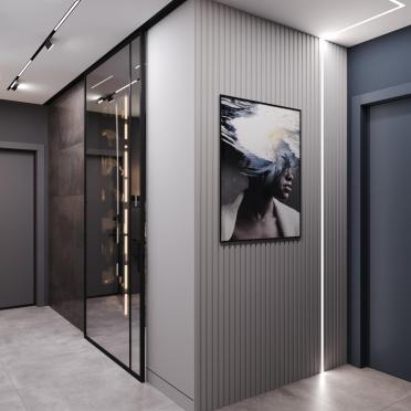 Интерьер прихожей cветовыми линиями и с подсветкой  смотреть на Basicdecor