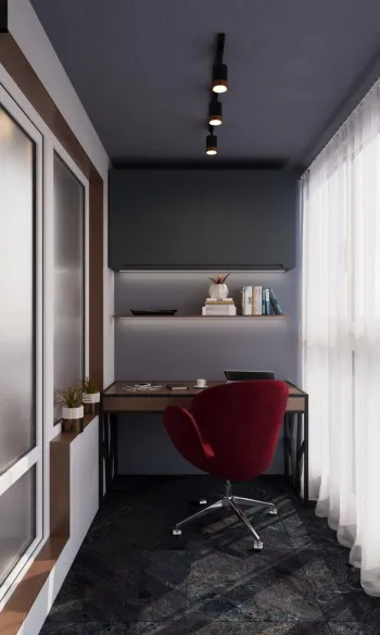 Интерьер с балконом, с рабочим местом угловым и с антресолью  смотреть на Basicdecor