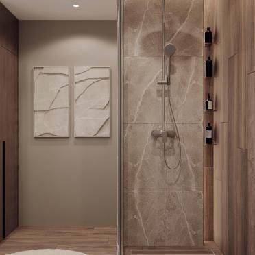 Интерьер ванной с душевой из плитки  смотреть на Basicdecor