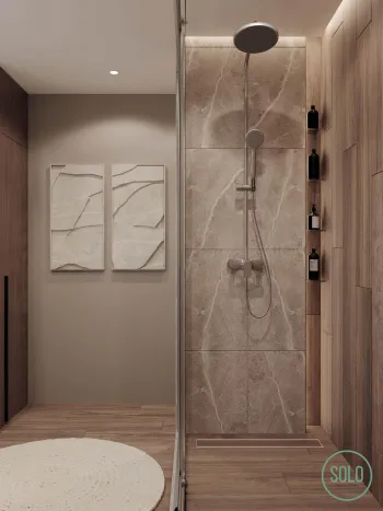 Интерьер ванной с душевой из плитки  смотреть на Basicdecor