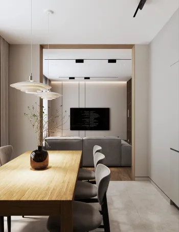 Интерьер столовой cветильниками над столом  смотреть на Basicdecor