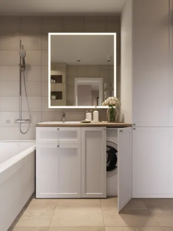 Интерьер ванной с зеркалом на двери в современном стиле смотреть на Basicdecor