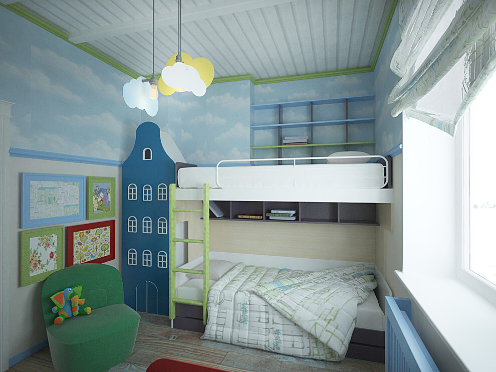 Интерьер детской с кроватью в углу в стиле кантри