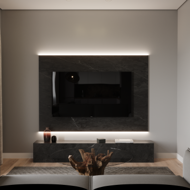 Интерьер гостиной с нишей с подсветкой и с подсветкой  смотреть на Basicdecor