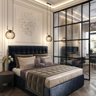 Интерьер спальни cветильниками над кроватью  смотреть на Basicdecor