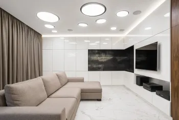 Интерьер гостиной с подсветкой светодиодной и с подсветкой  смотреть на Basicdecor