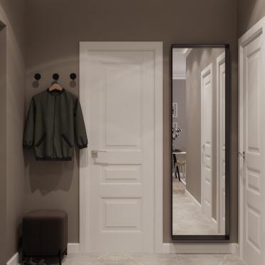 Интерьер прихожей с зеркалом на двери в современном стиле