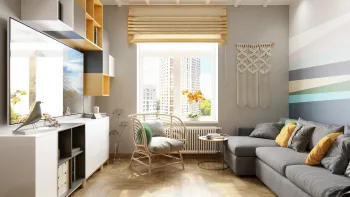 Интерьер гостиной с жалюзи в современном стиле смотреть на Basicdecor