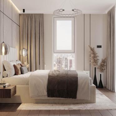 Интерьер спальни cветильниками над кроватью  смотреть на Basicdecor