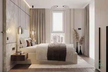Интерьер спальни cветильниками над кроватью  смотреть на Basicdecor