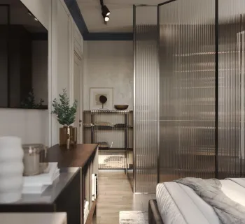 Интерьер с проходной и перегородкой раздвижной  смотреть на Basicdecor