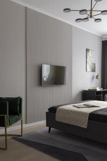 Интерьер спальни с телевизором на рейках  смотреть на Basicdecor