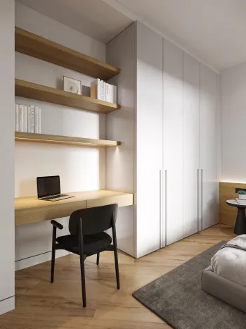 Интерьер спальни с шкафом у кровати  смотреть на Basicdecor