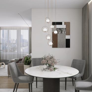 Интерьер столовой cветильниками над столом  смотреть на Basicdecor