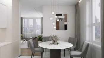 Интерьер столовой cветильниками над столом  смотреть на Basicdecor