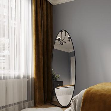 Интерьер спальни с зеркалом на двери  смотреть на Basicdecor