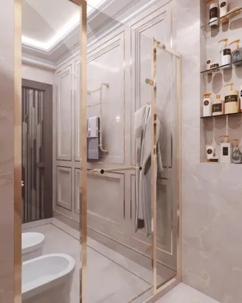 Интерьер ванной с зеркалом на двери  смотреть на Basicdecor