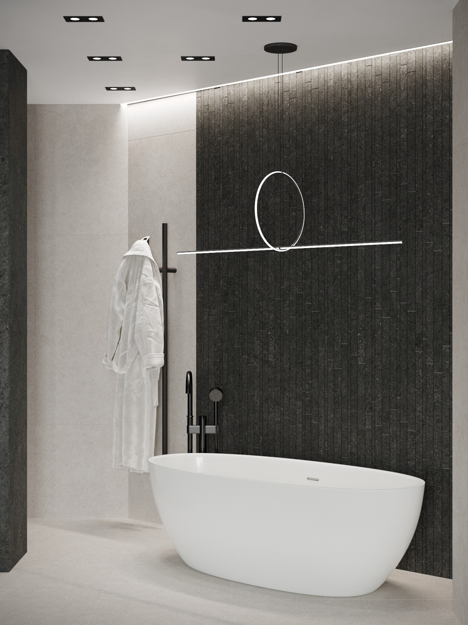 Интерьер ванной с подсветкой настенной и подсветкой светодиодной в современном стиле