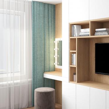 Интерьер спальни с телевизором на стене  смотреть на Basicdecor