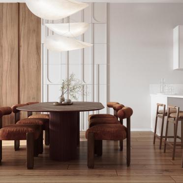 Интерьер кухни cветильниками над столом  смотреть на Basicdecor