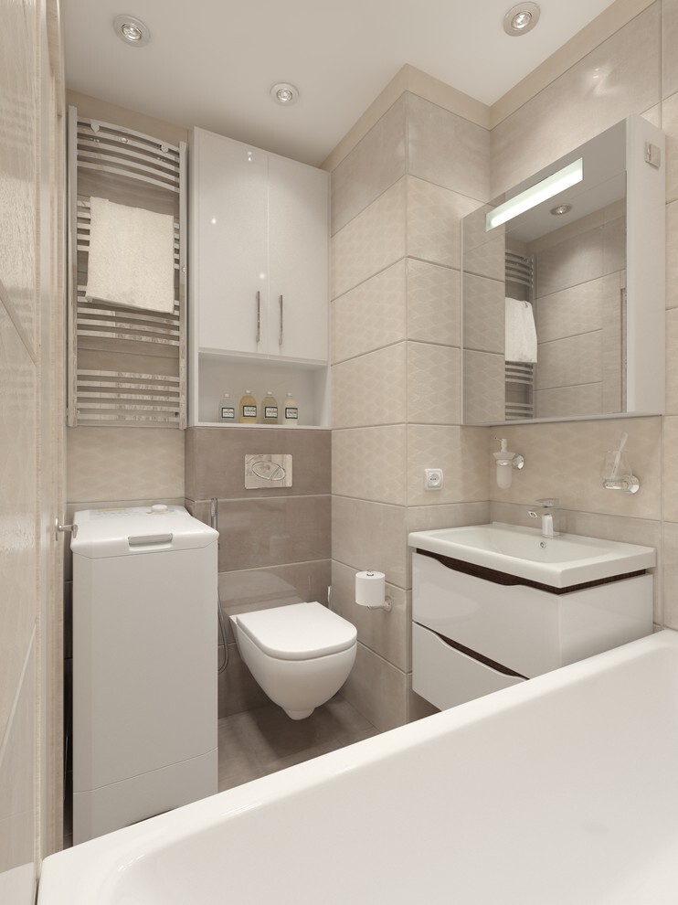 Практичный дизайн ванных комнат в панельных домах (60 фото)