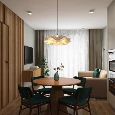 Интерьер кухни cветильниками над столом  смотреть на Basicdecor